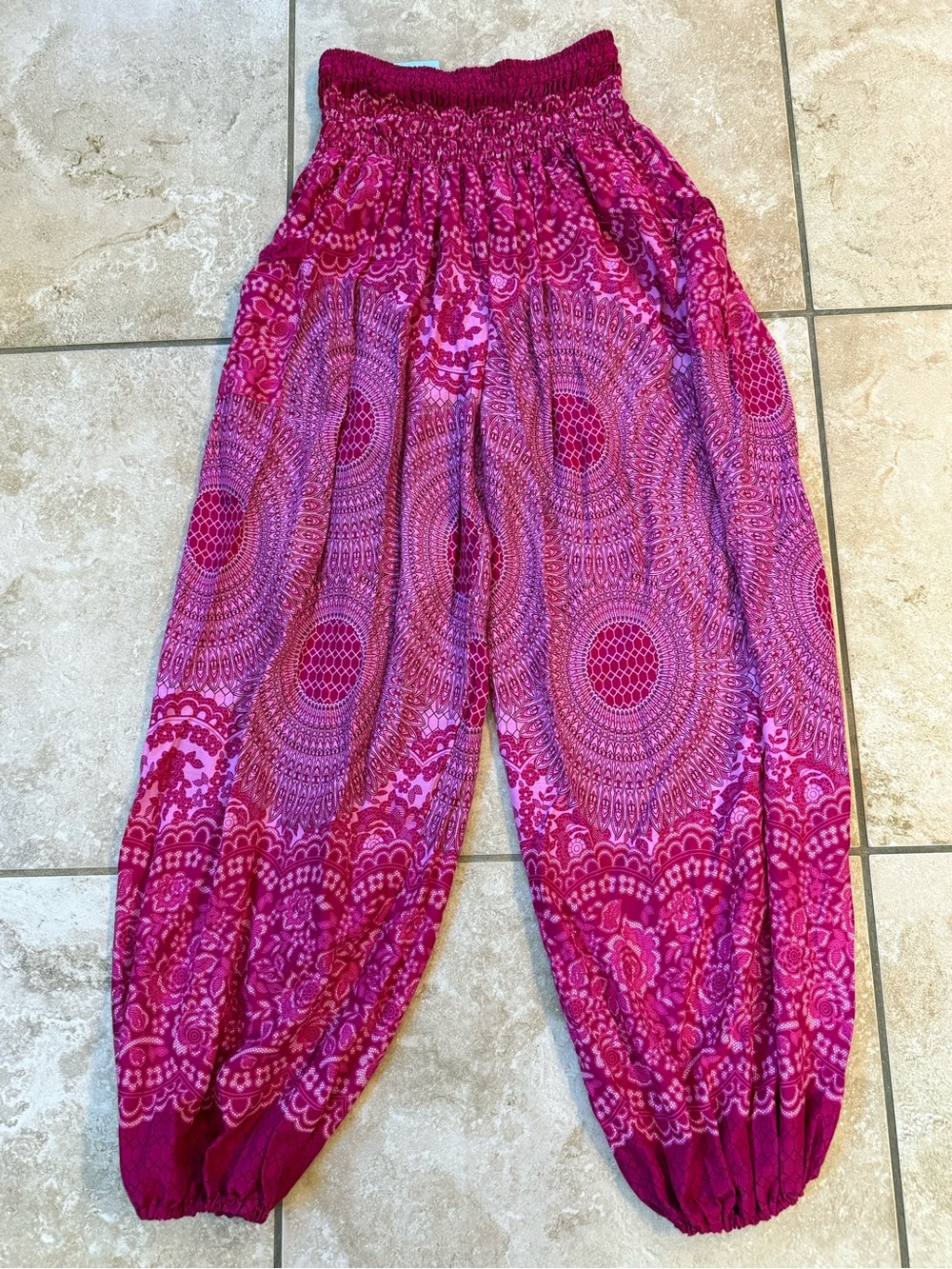 Boho Hot Pink Mandala Print Harem Pants with Pockets Women’s S/M Coastal  NWT